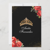 Elegante Miss Quince Black en Red Rose Uitnodiging (Achterkant)