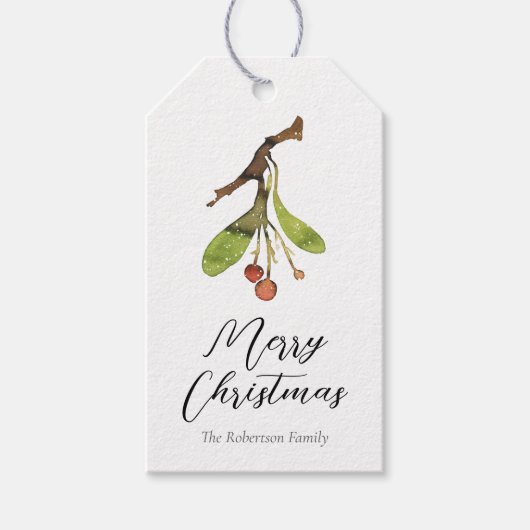 Elegante Misteleijn Kerstmis Cadeaulabel (Voorkant)