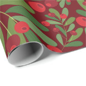 Elegante Mistletoe Bourgondische achtergrond Kerst Cadeaupapier (Rol Hoek)