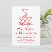 Elegante Mistletoe en Martinis Rode Kerstfeest Kaart (Staand voorkant)