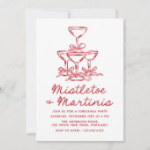 Elegante Mistletoe en Martinis Rode Kerstfeestje Kaart (Voorkant)
