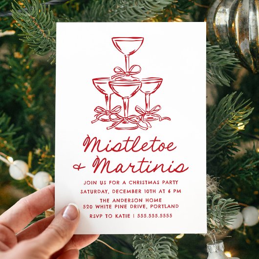 Elegante Mistletoe en Martinis Rode Kerstfeestje Kaart