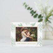Elegante Mistletoe Groen en Goud Foto Kerstmis Feestdagenkaart (Staand voorkant)