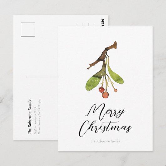 Elegante Mistletoe Kerstmis Briefkaart (Voorkant / Achterkant)