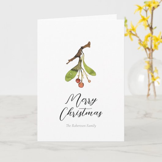 Elegante Mistletoe Kerstmis Kaart (Gele Bloem)
