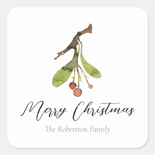 Elegante Mistletoe Kerstmis Vierkante Sticker (Voorkant)