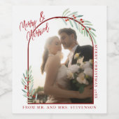 Elegante mistletoe pasgehuwden foto Kerstmis Wijn Etiket (Enkel label)