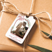 Elegante mistletoe pasgetrouwden foto Kerstmis Cadeaulabel