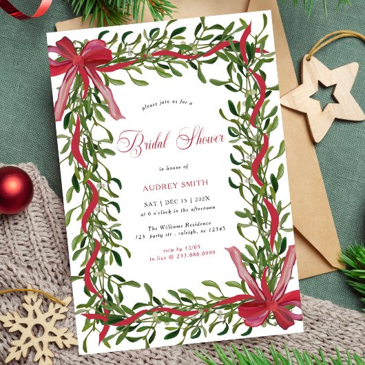 Elegante Mistletoe Rode Striking Kerst Bruidsdouch Kaart