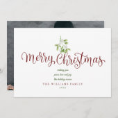 Elegante Mistletoe Script Prettig Kerstmis Foto Feestdagenkaart (Voorkant / Achterkant)