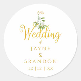 Elegante Mistletoe Winter Bruiloft Goud Script Ronde Sticker