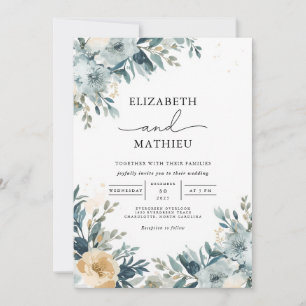Elegante Misty Blue Botanical Floral Wedding Kaart