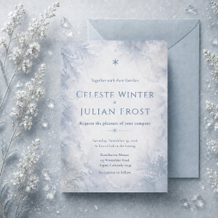 Elegante Misty Blue Wintervorst Tijdloze Trouw Kaart