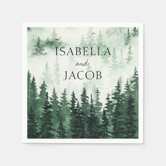 Elegante Misty Pine Forest bruiloft Servet (Voorkant)