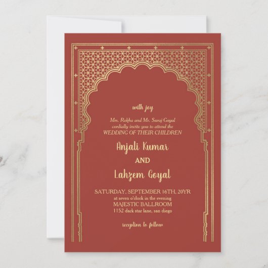 Elegante Misty Roos Indian Gateway Wedding Kaart (Voorkant)