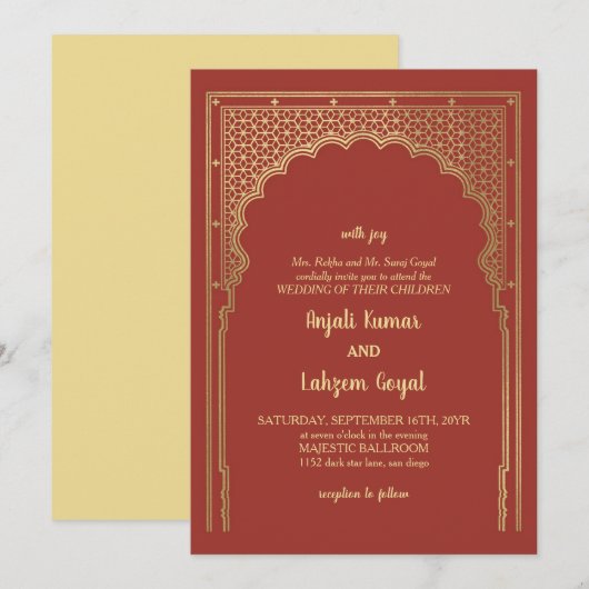 Elegante Misty Roos Indian Gateway Wedding Kaart (Voorkant / Achterkant)