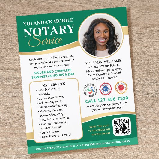 Elegante Mobiele Notaris QR Code Groen Flyer