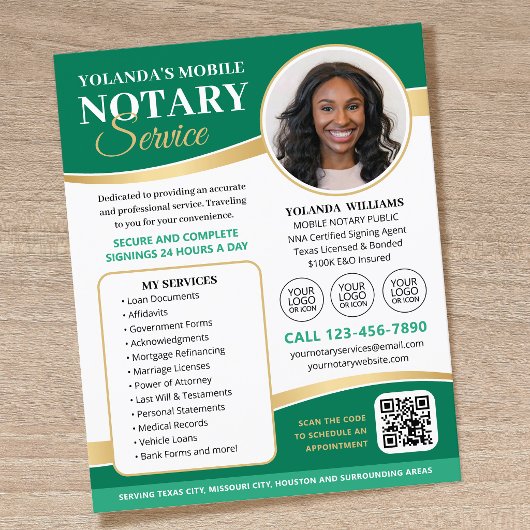 Elegante mobiele notarisdienst QR-code logo groen Flyer