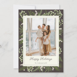 Elegante Mocha Botanisch | Ivoren Kerstgroet Kaart