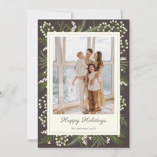 Elegante Mocha Botanisch | Mocha Kerstgroet Kaart (Voorkant)