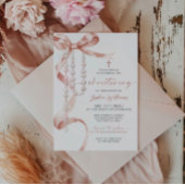 Elegante Mocha Bow & Rozenkrans Doop Kaart