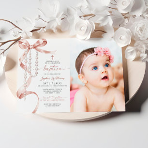 Elegante Mocha Bow & Rozenkrans Fotodoop Kaart