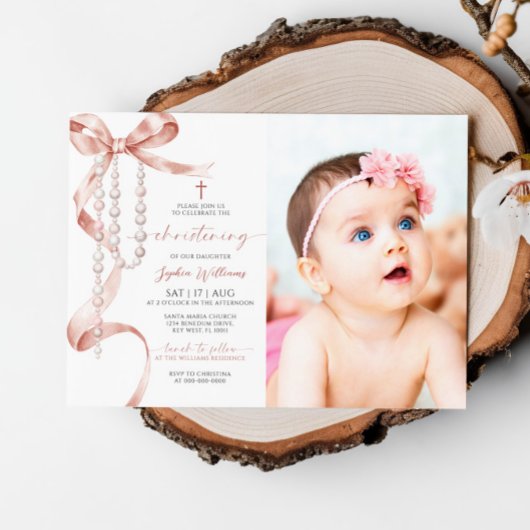 Elegante Mocha Bow & Rozenkrans Fotodoop Kaart