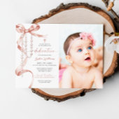 Elegante Mocha Bow & Rozenkrans Fototoewijding Kaart