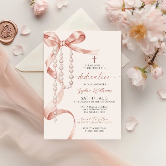 Elegante Mocha Bow & Rozenkrans Toewijding Kaart