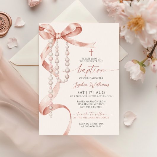 Elegante Mocha Bow & Rozenkransdoop Kaart