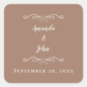 Elegante Mocha bruiloft envelop gunst Dank u Vierkante Sticker (Voorkant)
