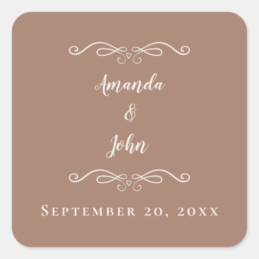 Elegante Mocha bruiloft envelop gunst Dank u Vierkante Sticker (Voorkant)