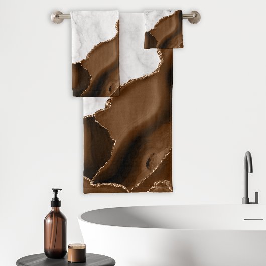 Elegante Mocha Bruine Agate Gouden Glitter Marmer Bad Handdoek