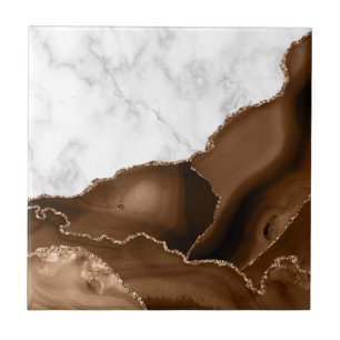 Elegante Mocha Bruine Agate Gouden Glitter Marmer Tegeltje