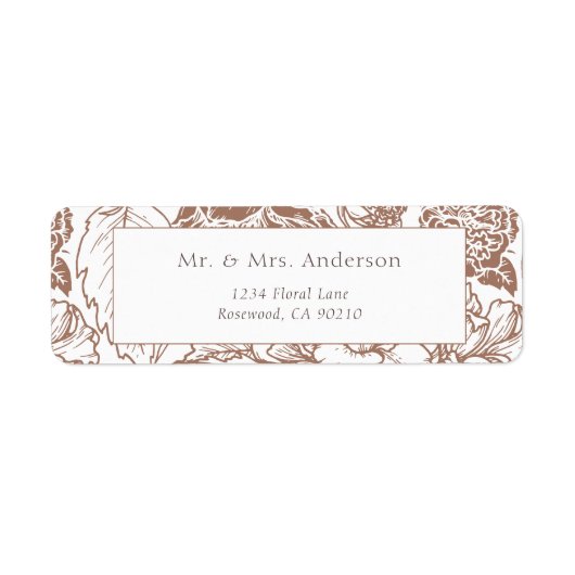 Elegante Mocha Bruine Bloemen Huwelijk Retour Adre Etiket (Voorkant)