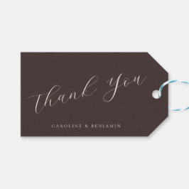 Elegante Mocha Bruine Calligrafie Huwelijk Bedankt Cadeaulabel