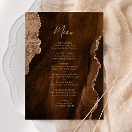 Elegante Mocha Bruine Gouden Agate Huwelijksmenu Menu