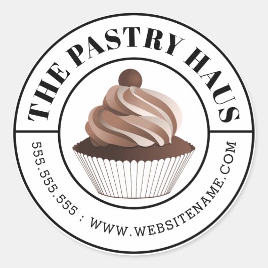 Elegante Mocha Cupcake gebogen tekst Ronde Sticker (Voorkant)