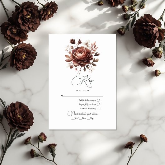 Elegante Mocha Mousse Bloemenbruiloft RSVP Kaartje