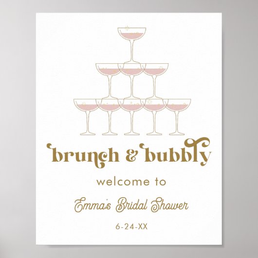 Elegante Mod Champagne Retro Bruiloft Borrel Welko Poster (Voorkant)