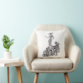 Elegante mode dame silhouet lijn kunst werp kussen