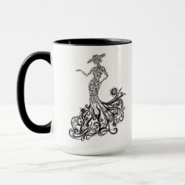 Elegante mode dame silhouet lijnkunst tweekleurig mok