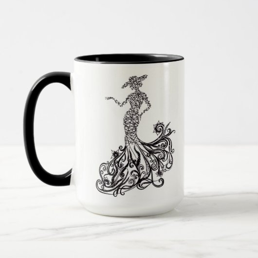 Elegante mode dame silhouet lijnkunst tweekleurig  mok (Links)