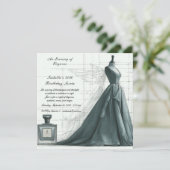 Elegante mode-schets verjaardagsuitnodiging (Staand voorkant)