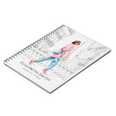 Elegante mode vrouw loopt notitieboek (Linkerzijde)
