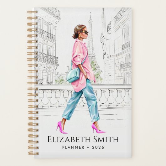 Elegante mode vrouw loopt planner (Voorkant)