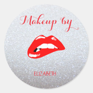 Elegante Moder Meisje, Glitterend, Rode Lippen Ronde Sticker