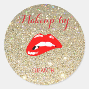 Elegante Moder Meisje, Glitterend, Rode Lippen Ronde Sticker