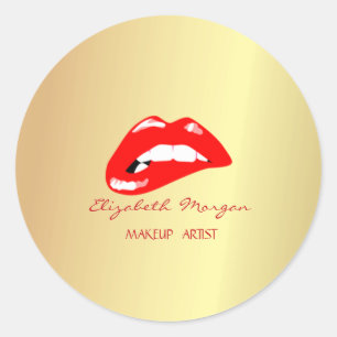 Elegante Moder Meisjesachtig,Nep Goud,Rode Lippen Ronde Sticker