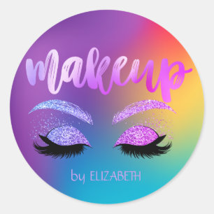 Elegante Moder Meisjesachtige Glitter Wimpers Holo Ronde Sticker